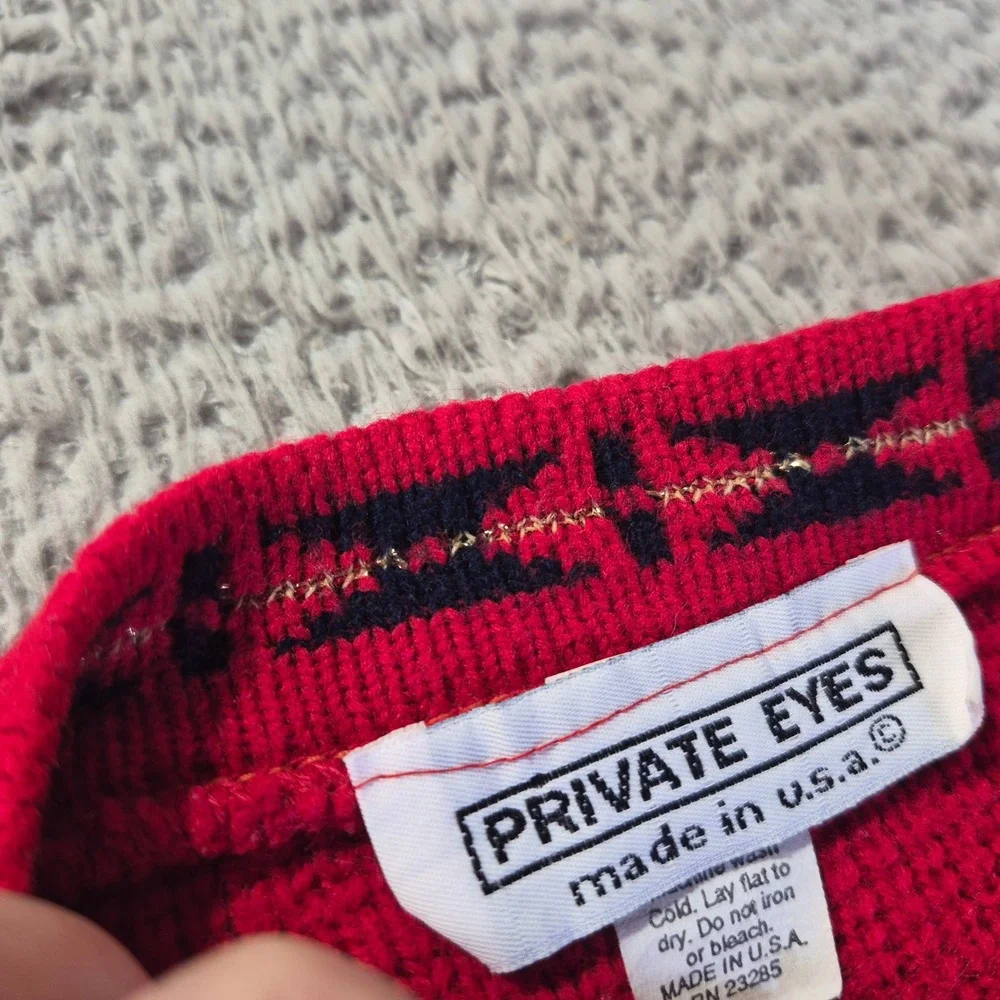 Private Eyes Vtg Christmas Cardigan Womens‎ Holiday Ugly Sweater Estimated L/XL